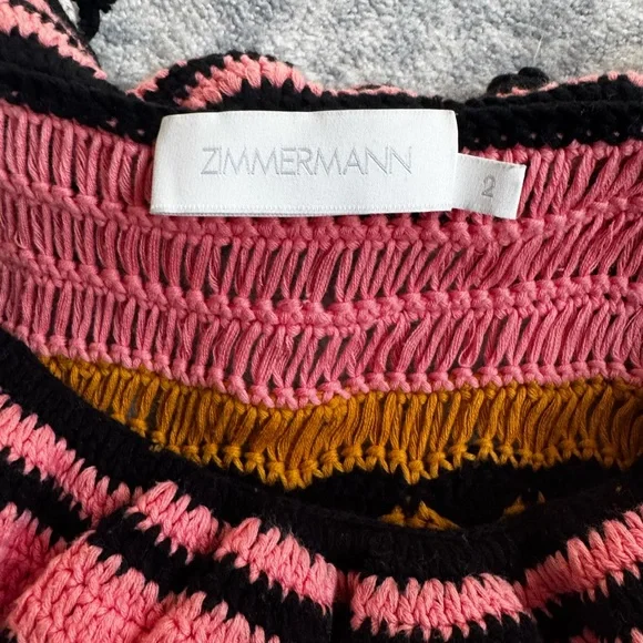 Zimmerman Tiered pompom-embellished crocheted cotton mini dress - Picture 2 of 6